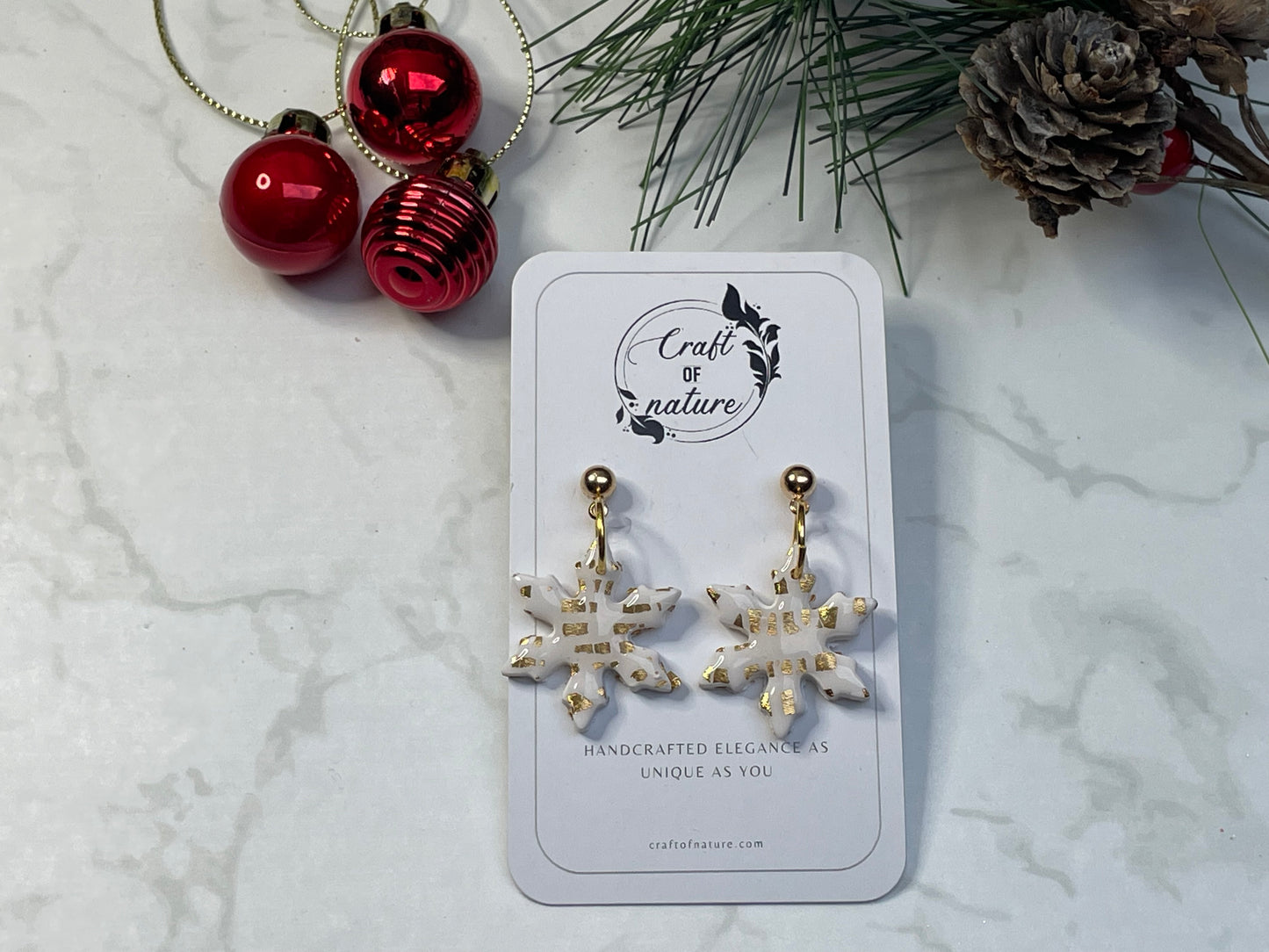 Festive Gold Leaf Snowflake Single Drop Earrings