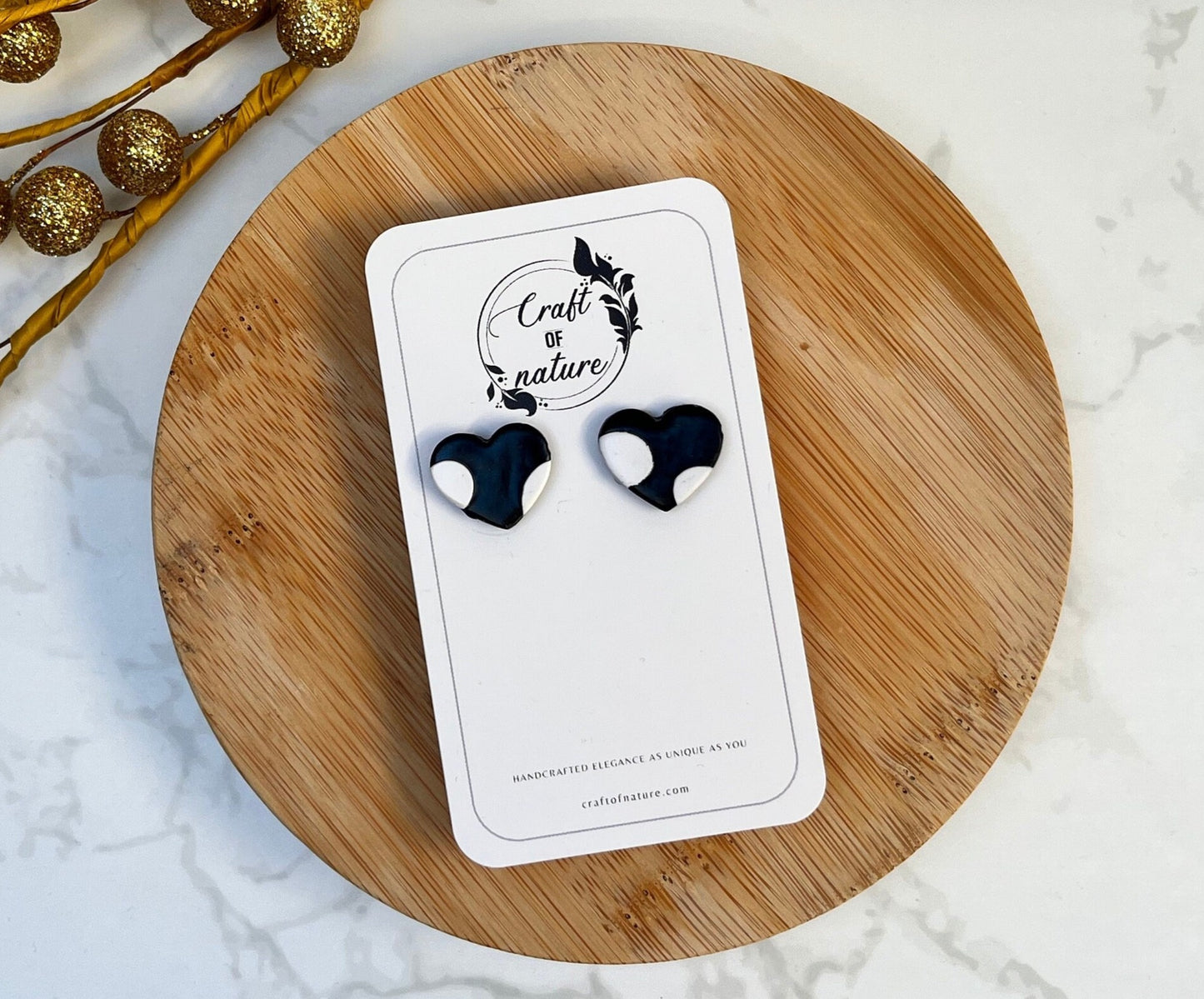 Heart Stud Earrings Polka Dot Design