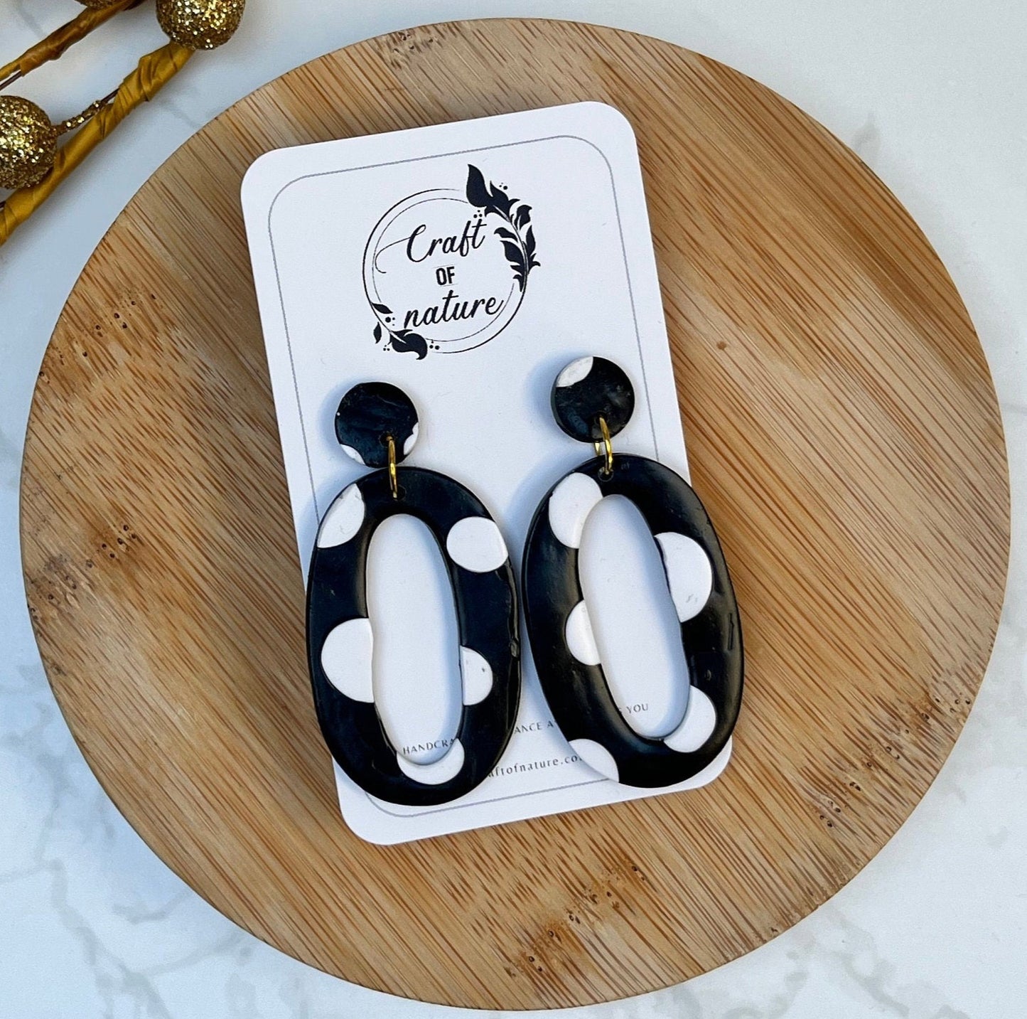 Single Drop Oval Hoop Earrings Polka Dot Design