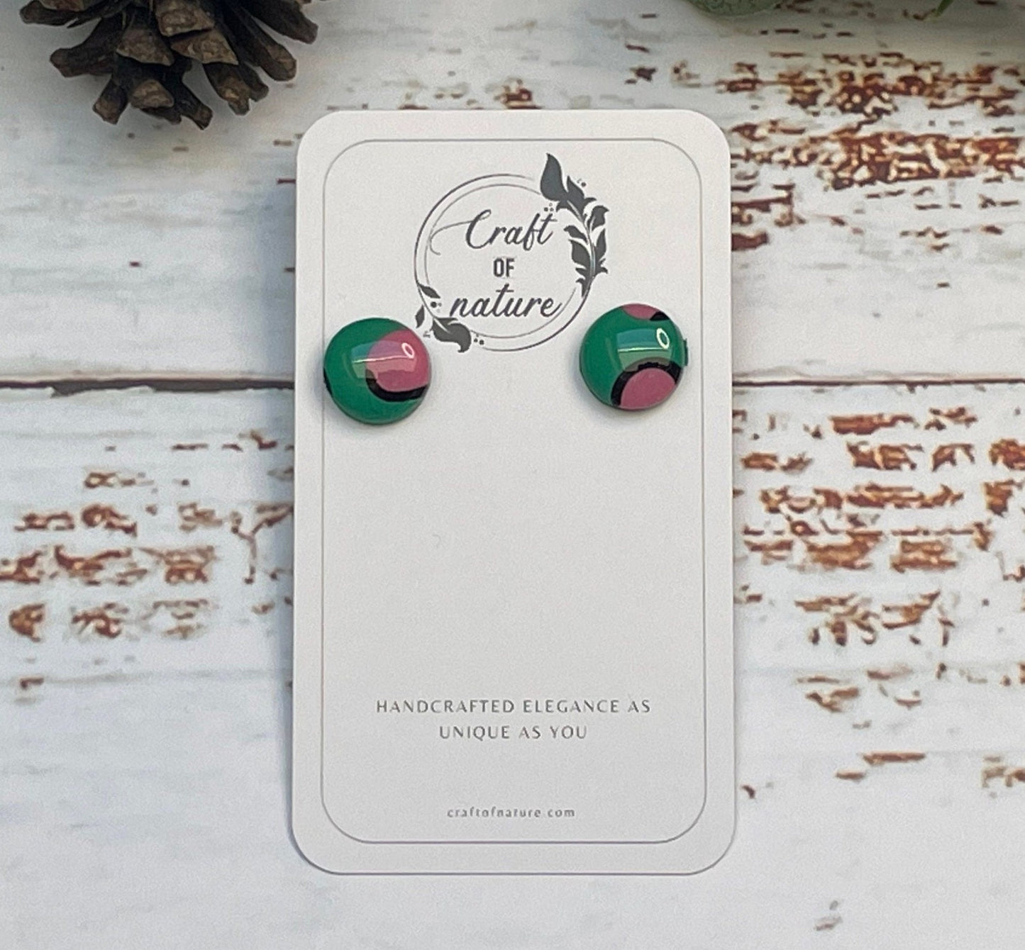 Round Stud Earrings Pink Fuchsia Spot Design