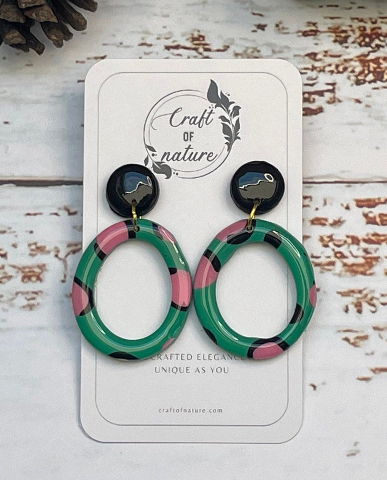 Single Drop Hoop Earrings Pink Fuchsia Spot Design