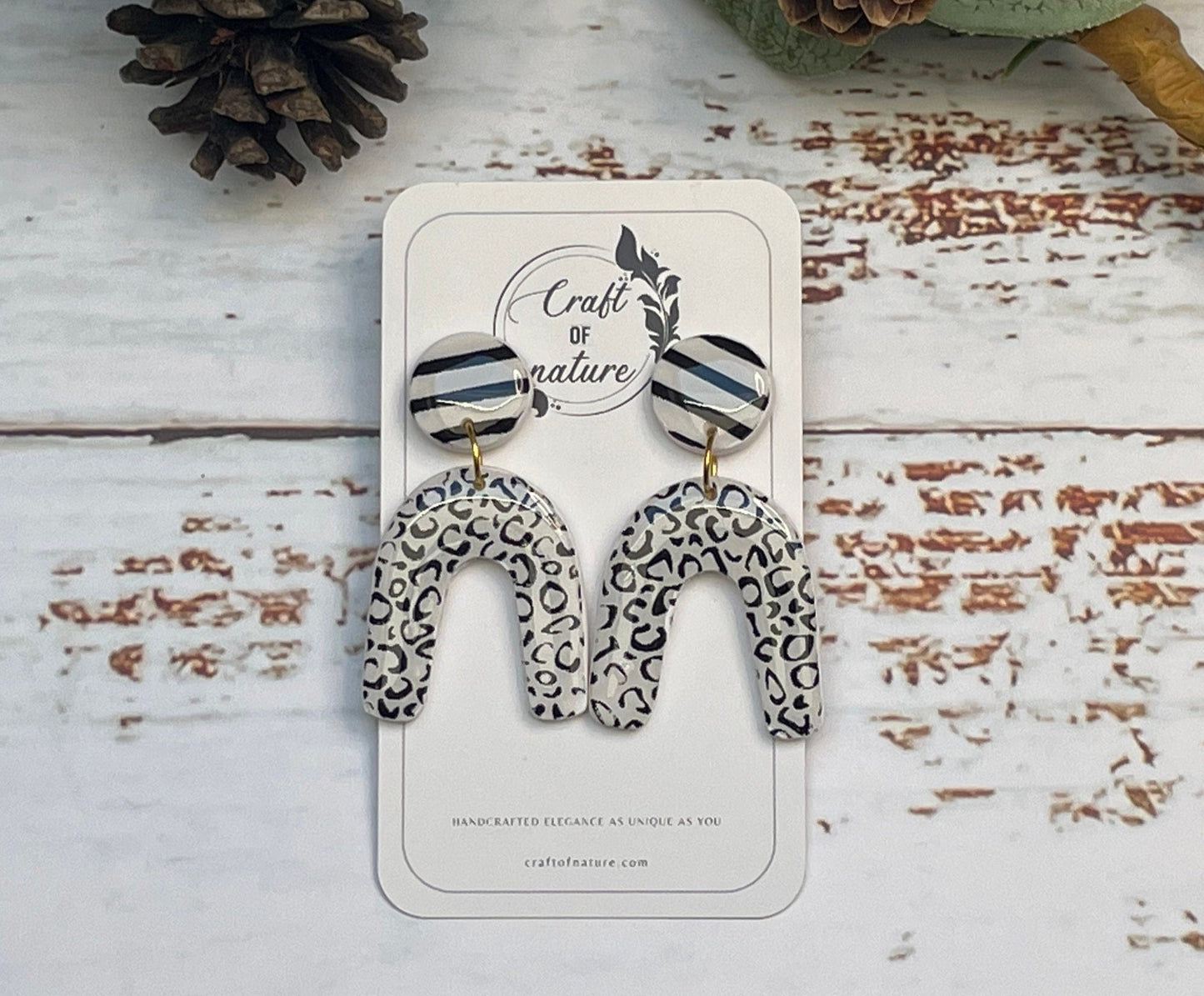 Large Fancy Drop Earrings Black & White Stripes