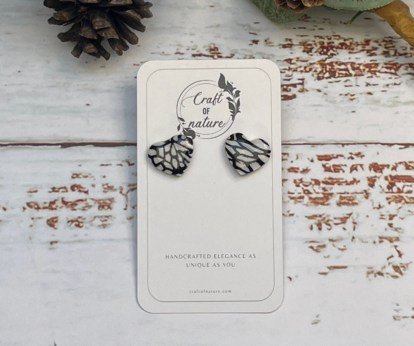 Heart Stud Earrings Marble Effect