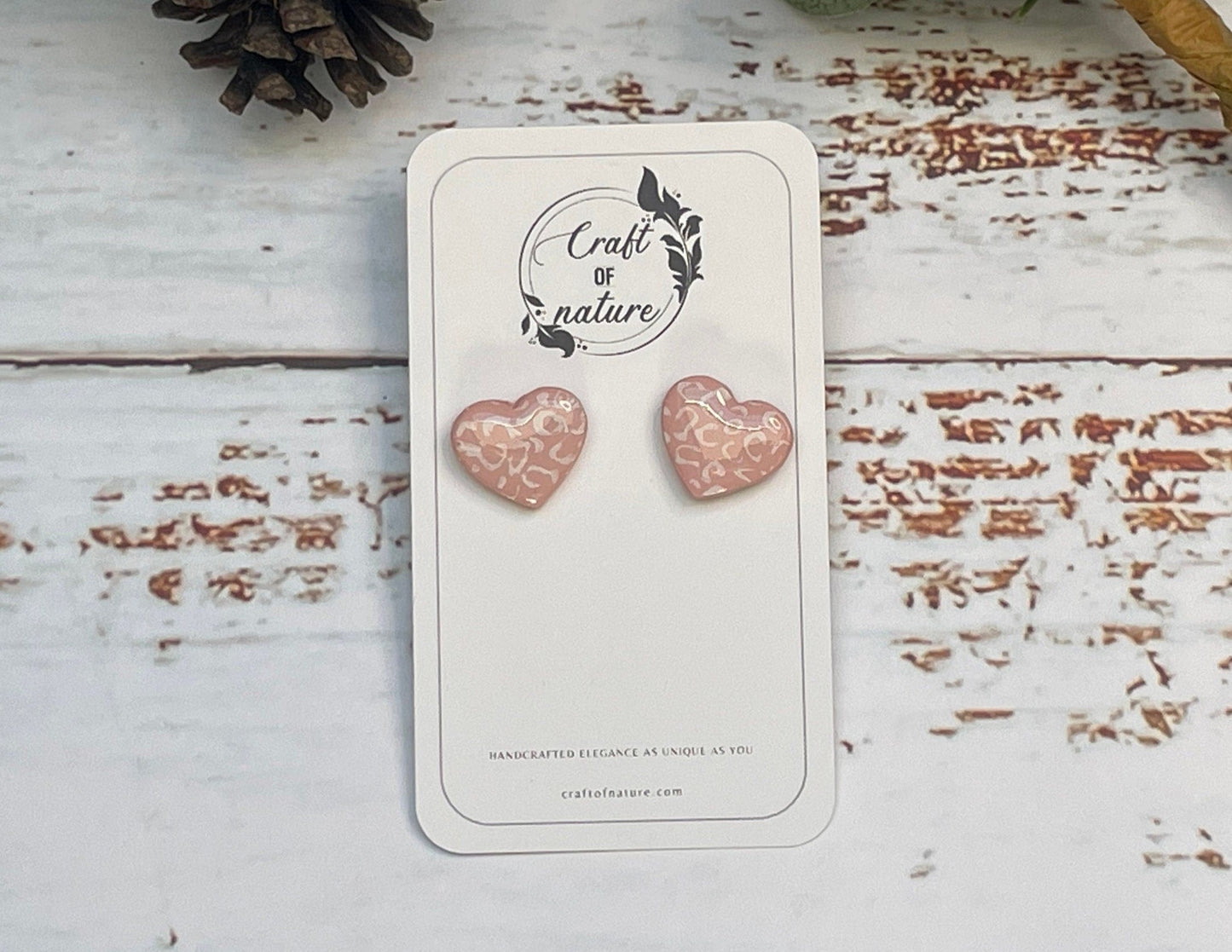 Heart Stud Earrings Pink Leopard Pattern