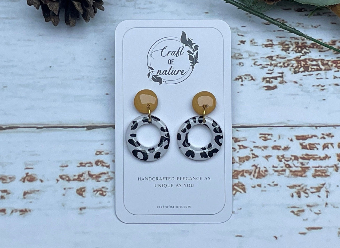 Elegant Drop Hoop Earrings Large Leopard Print Design