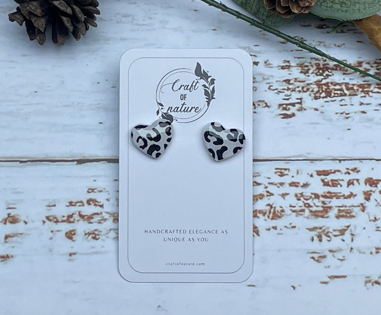 Heart Stud Earrings Large Leopard Print