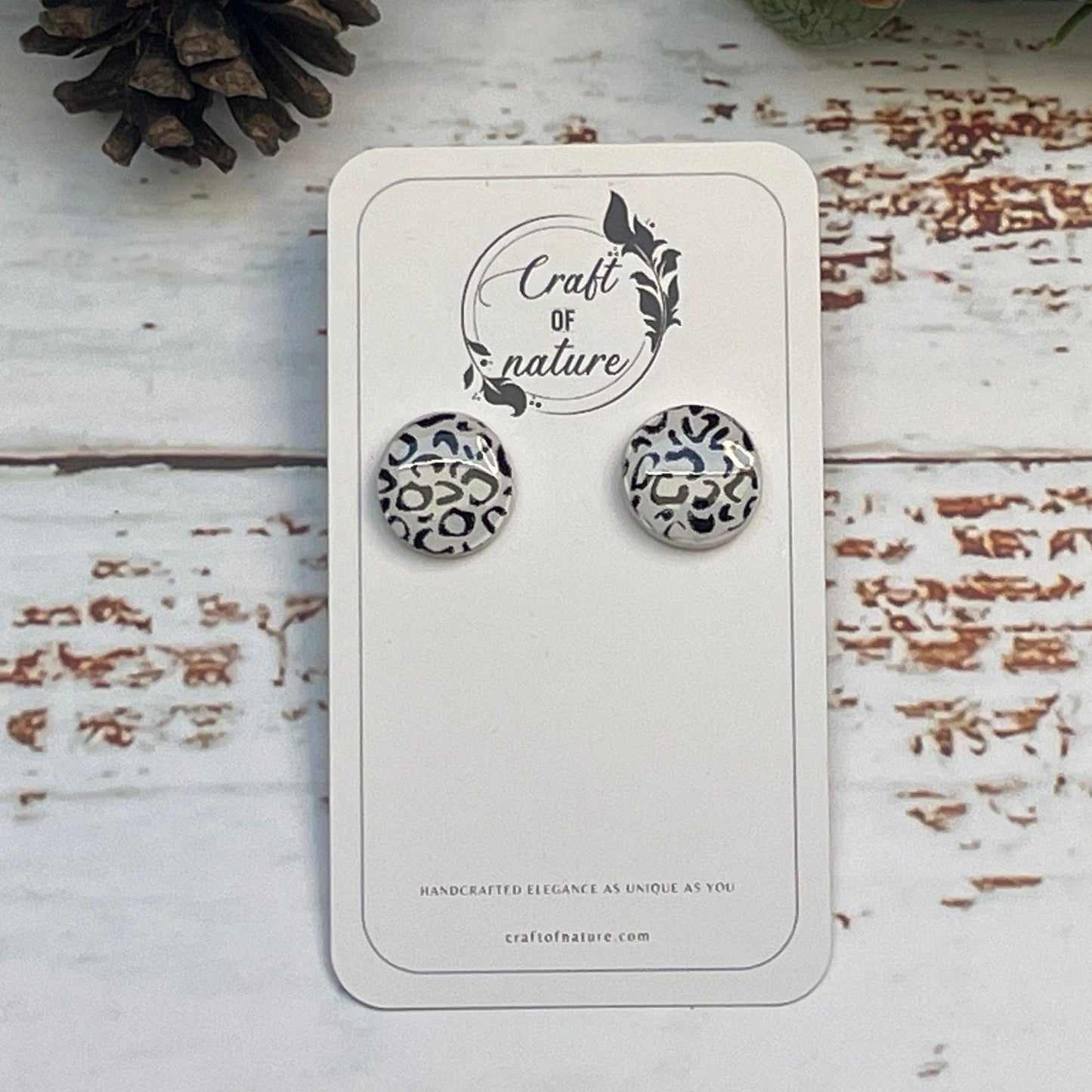 Round Stud Earrings Small Leopard Print