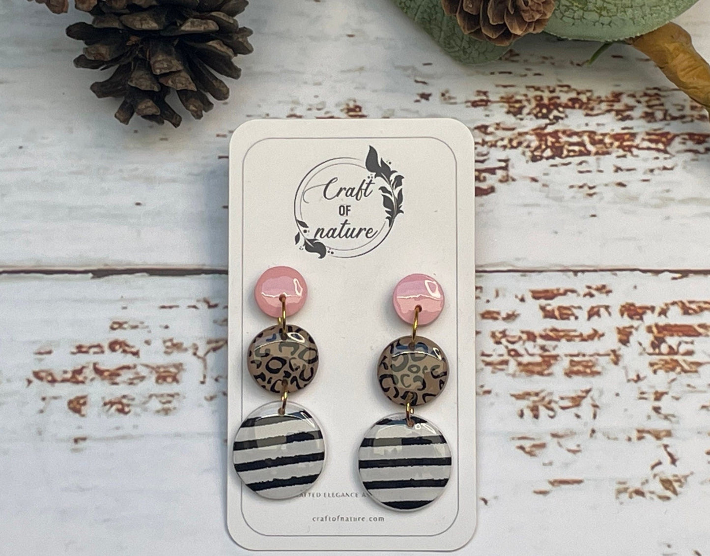 Double Drop Earrings Black and White Stripes