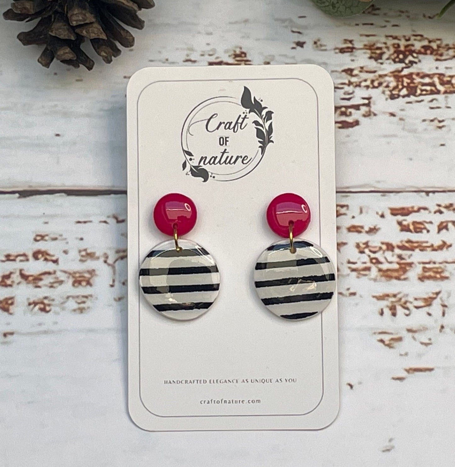 Single Drop Earrings Black And White Stripes