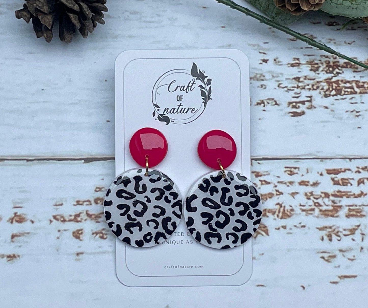 Large Single Drop Earrings Leopard Print Design