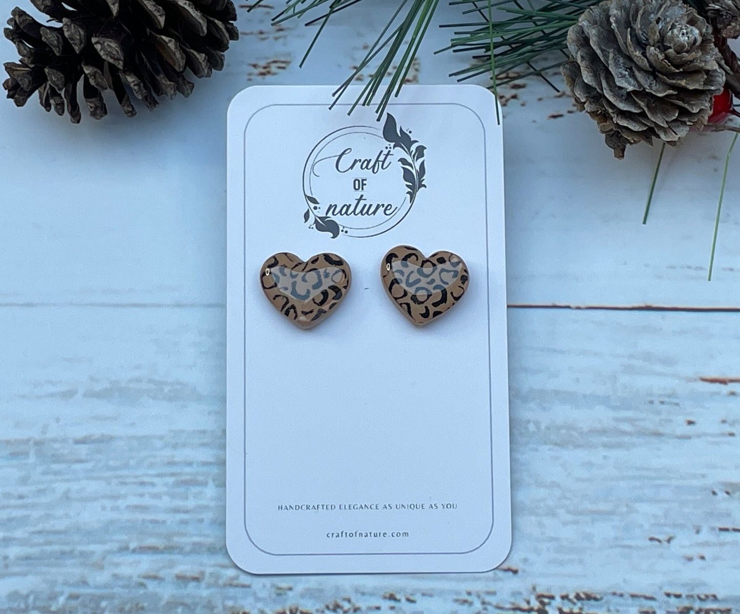 Heart Stud Earrings Latte Leopard Range