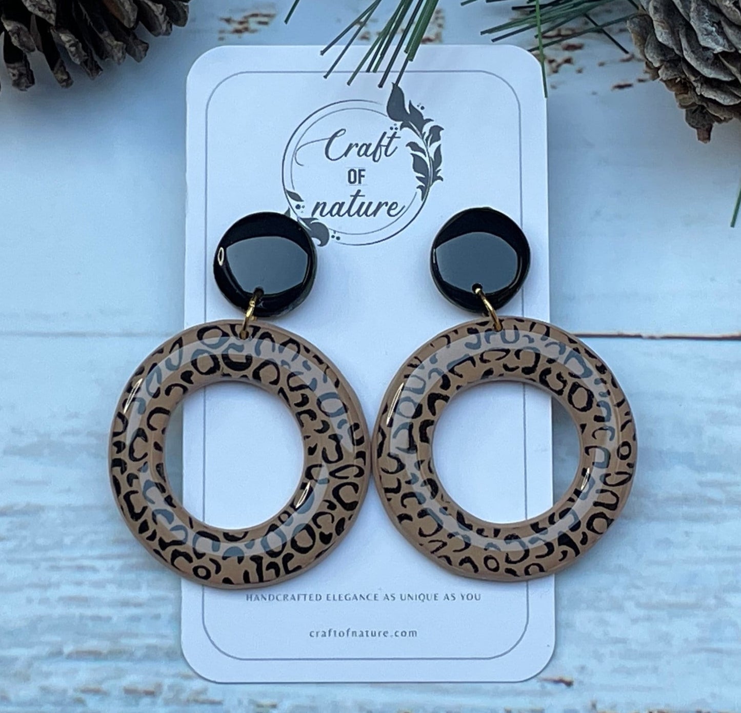 Single Drop Hoop Earrings Latte Leopard Print