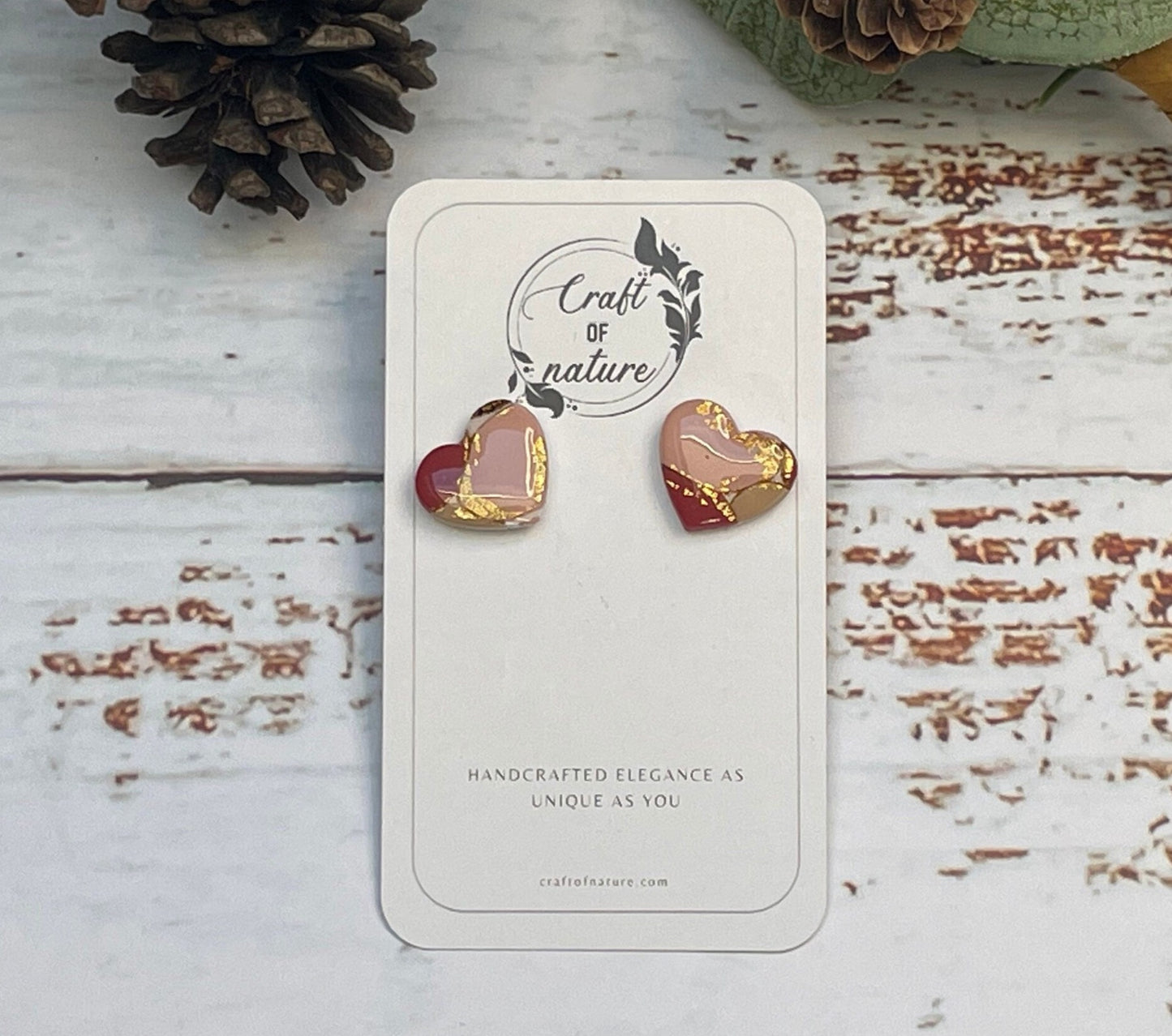 Heart Stud Earrings Autumn Colour Design