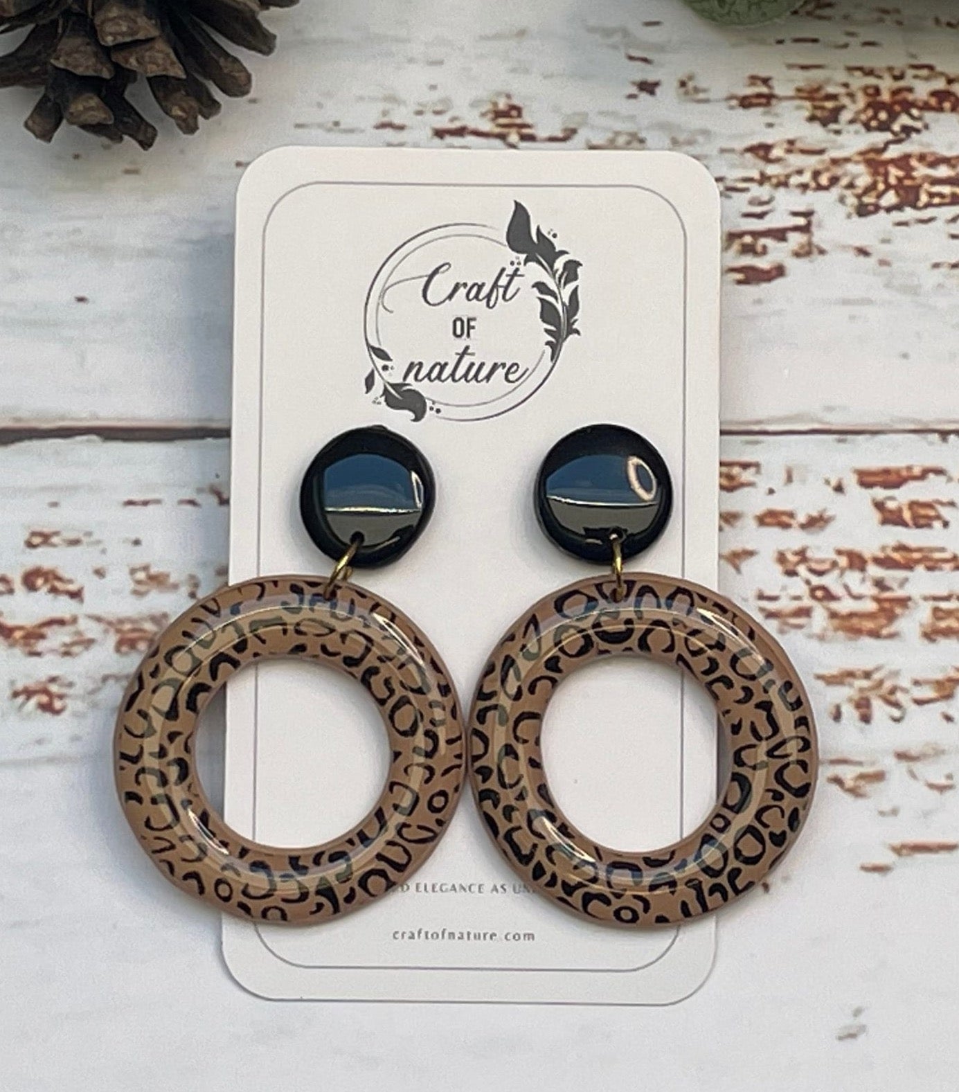 Single Drop Hoop Earrings Latte Leopard Print