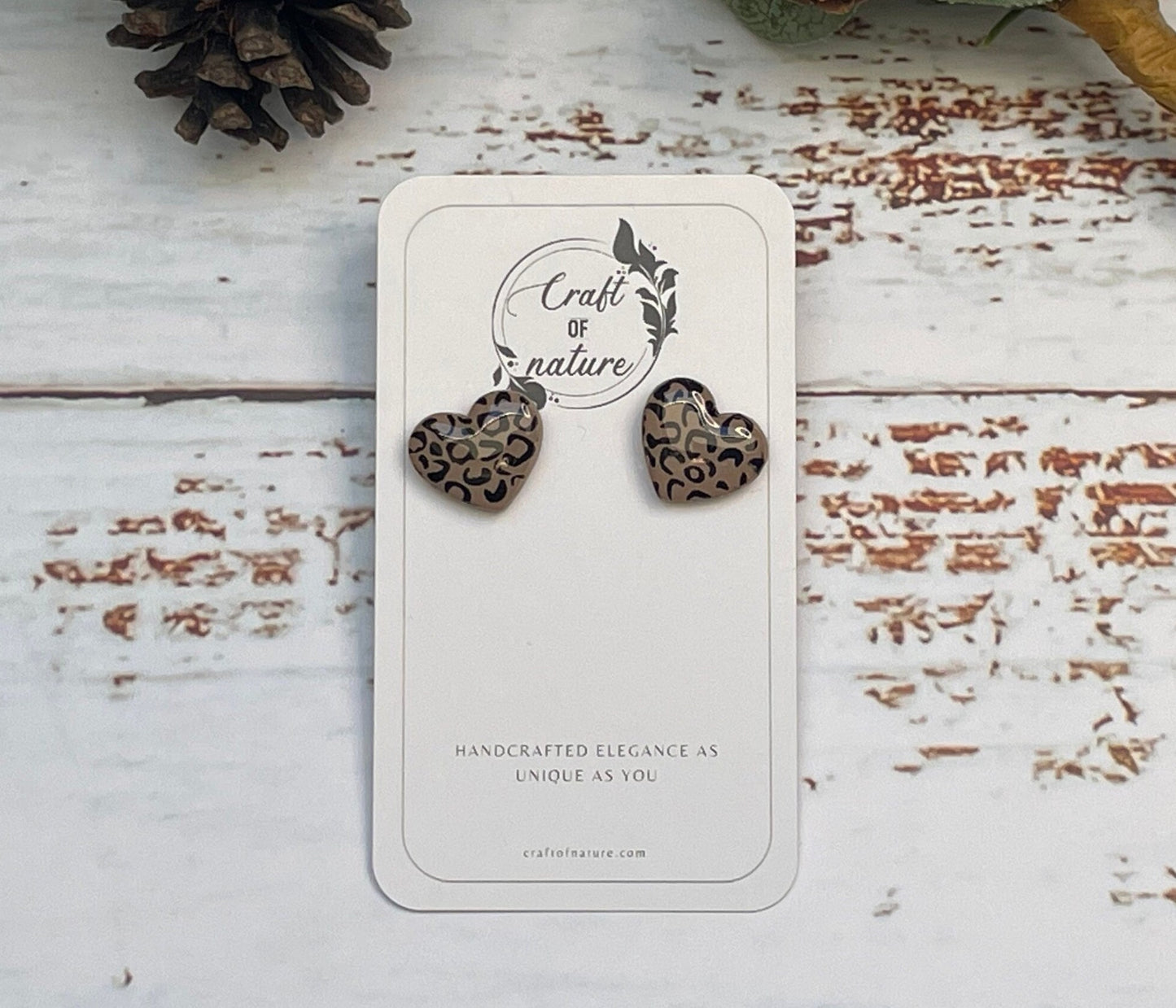 Heart Stud Earrings Latte Leopard Range