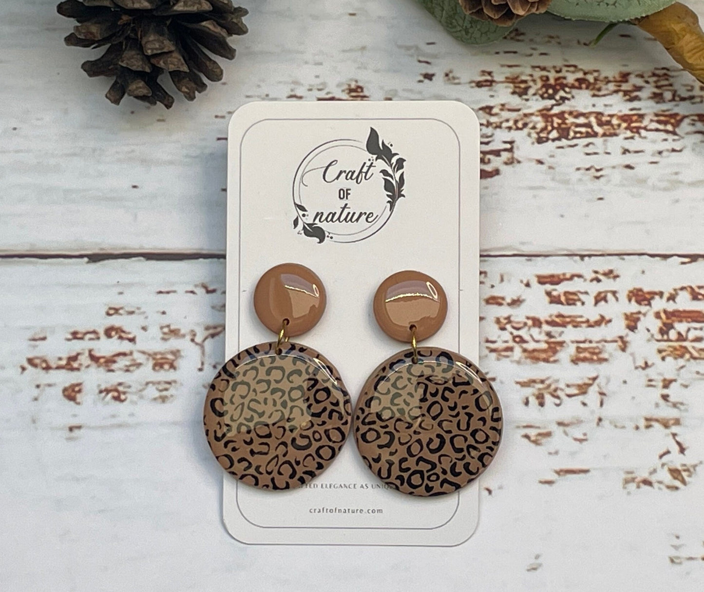 Large Single Drop Earrings Latte Leopard Range