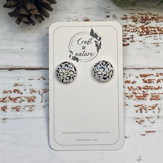 Round Stud Earrings Small Leopard Print