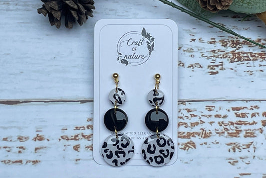 Double Drop Earrings Large Leopard Print Design